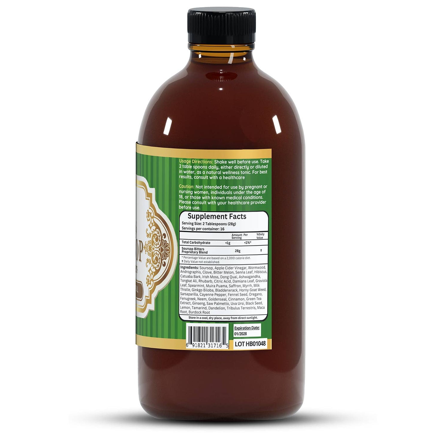 Herb To Body - Soursop Living Bitters Herbal Tonic 16oz - Botanical Blend