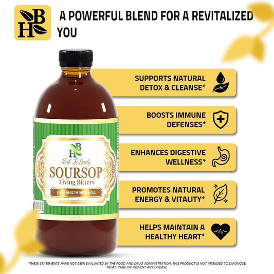 Herb To Body - Soursop Living Bitters Herbal Tonic 16oz - Botanical Blend