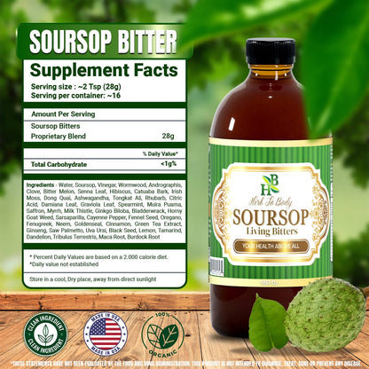 Herb To Body - Soursop Living Bitters Herbal Tonic 16oz - Botanical Blend