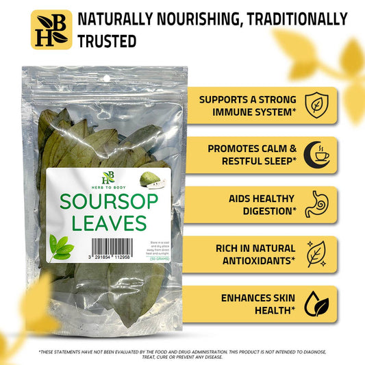 Herb To Body - Organic Soursop Leaves 50g - Dried Leaf | Hoja De Guanabana