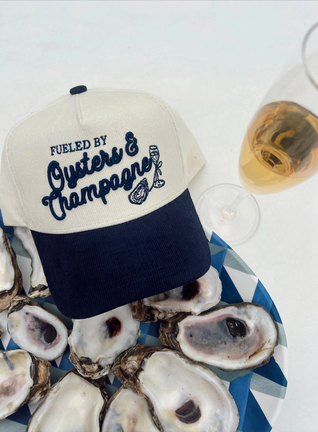 Oysters & Champagne - Navy Corduroy Trucker Hat